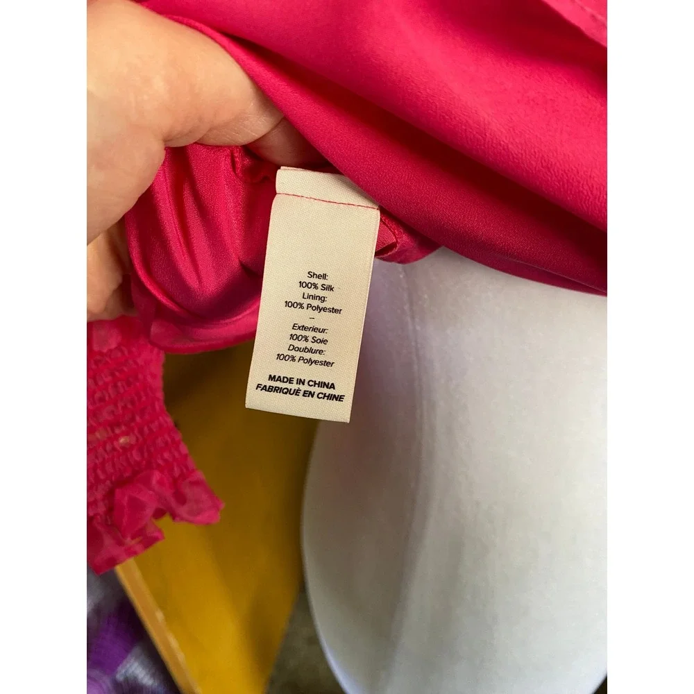 Cinq a Sept Katerina 100% Silk Sheer Hot Pink Puff Sleeve Blouse Top Small Luxe - Picture 7 of 9